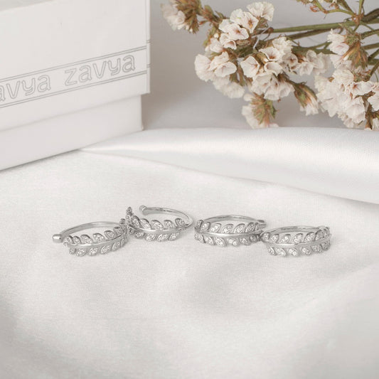 Leafy Silver Adjustable 925 Silver Toe Ring Combo