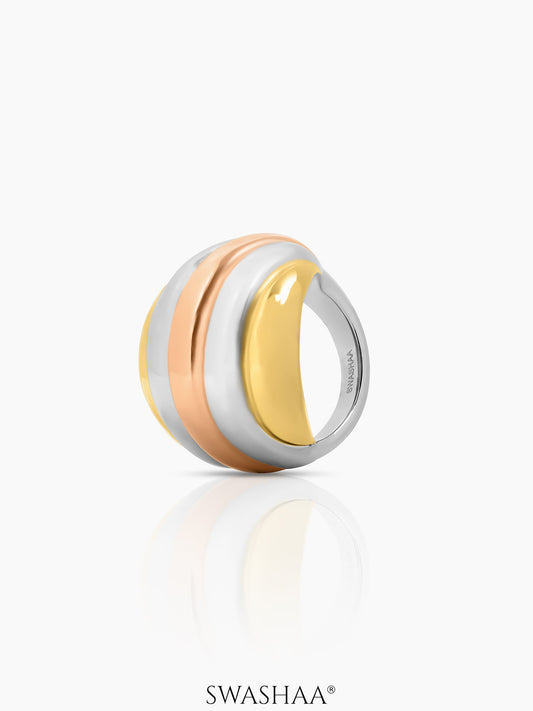 Calla Spiral Dome Three Tone Rosegold Plated Silver 18K Gold Plated Ring