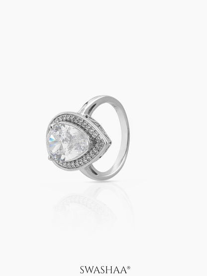 Calyra Tear drop Silver Stone Diamond Solitaire Women's Ring