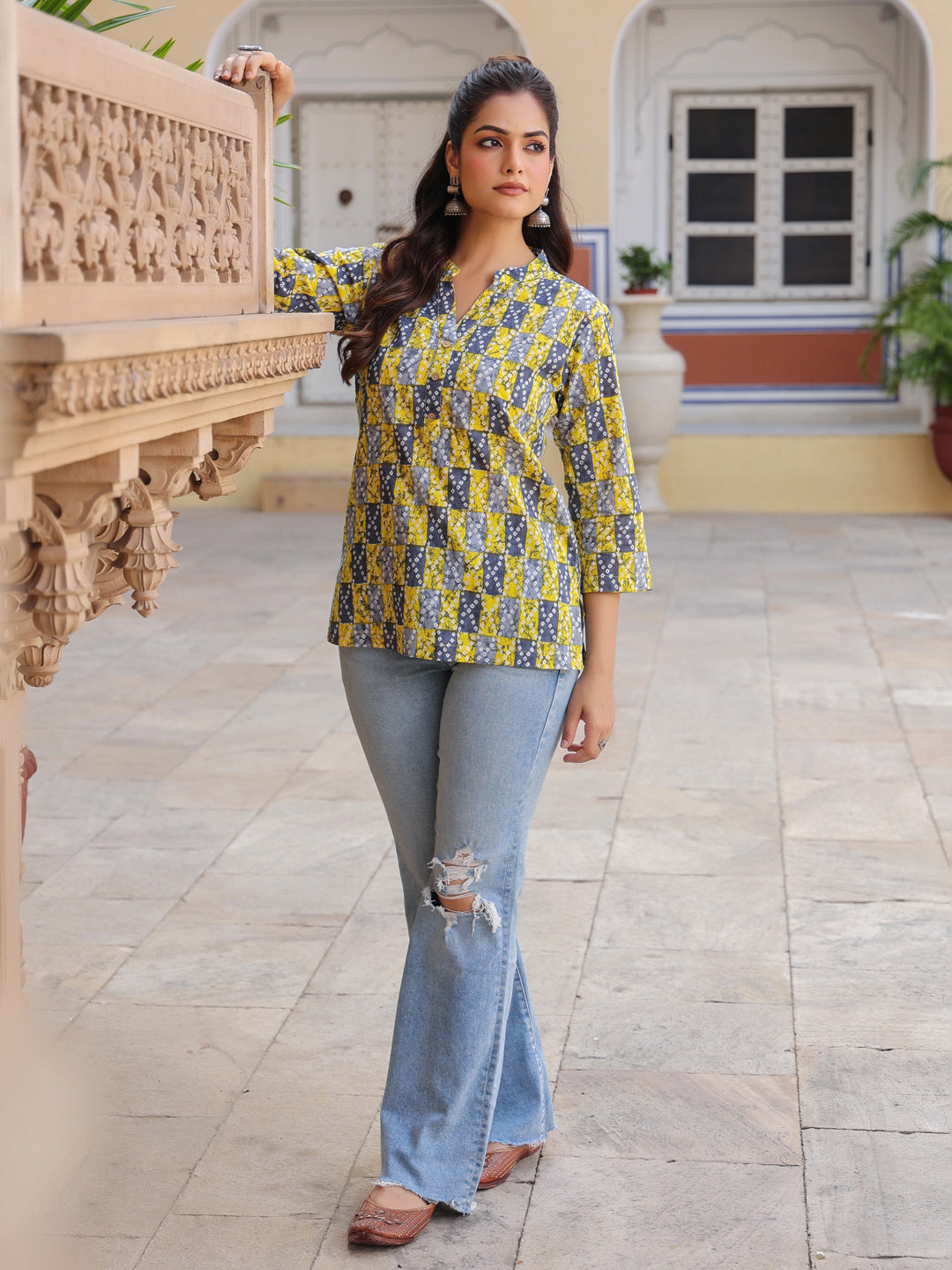 Casual yellow women’s cotton top