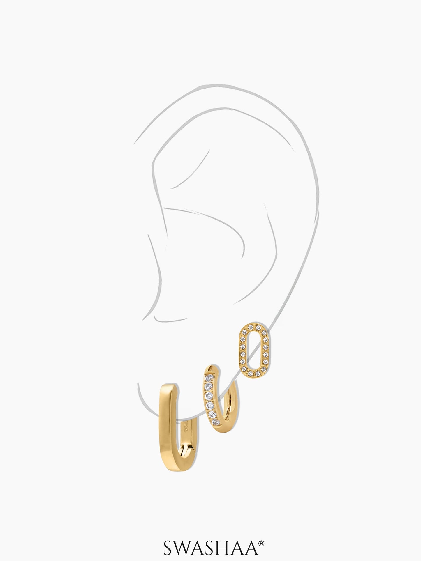 Celia Plain Hoop Studded Oval Charm Pave Crystals Women's Earrings Set