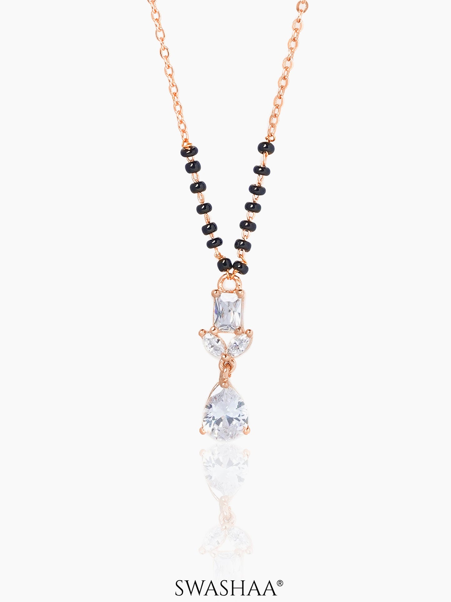 Chahel Trio CZ Stones Drop Marquise Baguette Rosegold Plated Mangalsutra