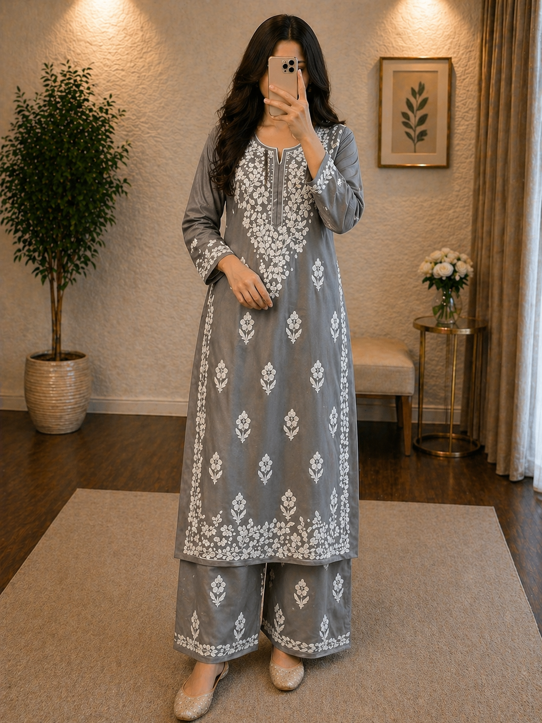 Rayon Chikankari Kurti Pant Set