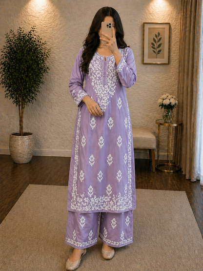 Rayon Chikankari Kurti Pant Set