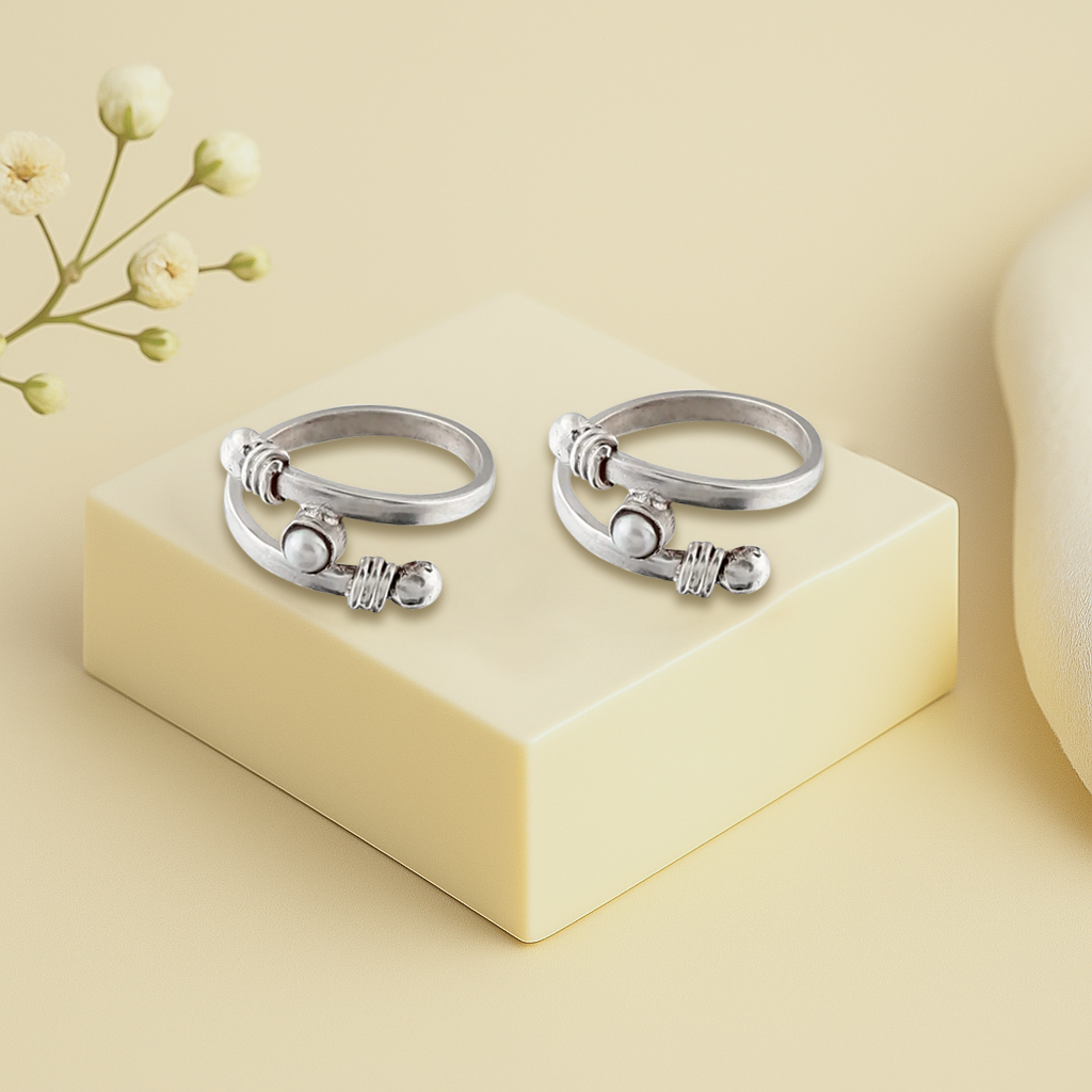 Pearl Adjustable Sterling 92.5 Sterling Silver Toe Ring (Pair)