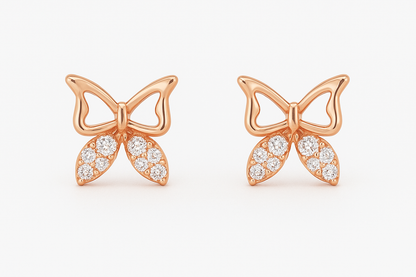 18k Rose Gold Plated Clip On Hoop Earrings, Latest Fancy Stylish Zircon Copper Bali Earrings for Women and Girls (butterfly)