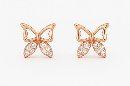 18k Rose Gold Plated Clip On Hoop Earrings, Latest Fancy Stylish Zircon Copper Bali Earrings for Women and Girls (butterfly)