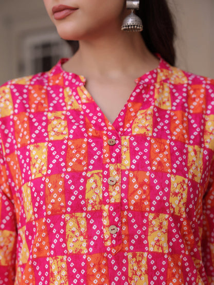 Chic mandarin collar printed top