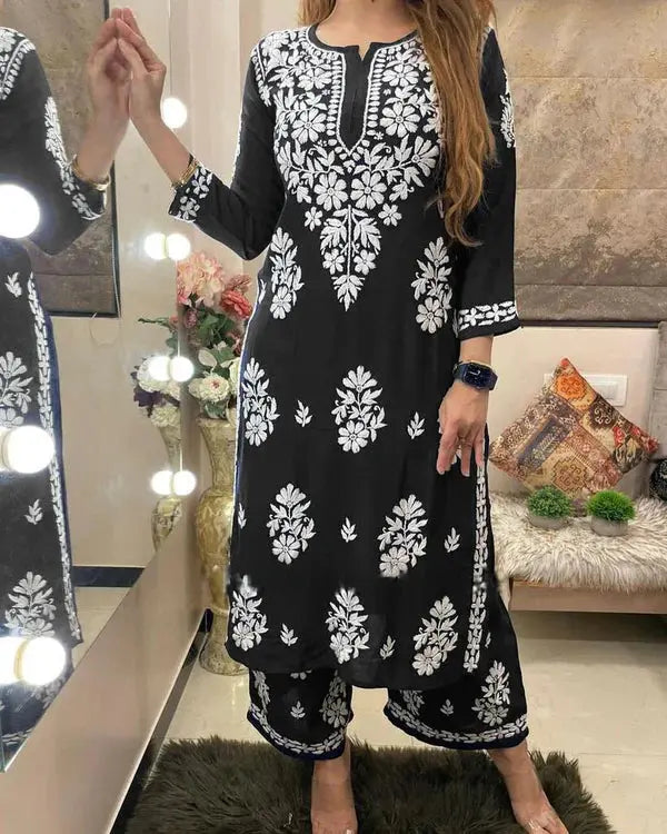 Chikankari work Kurti Palazzo Set (Ready to Wear) Ethenika.com