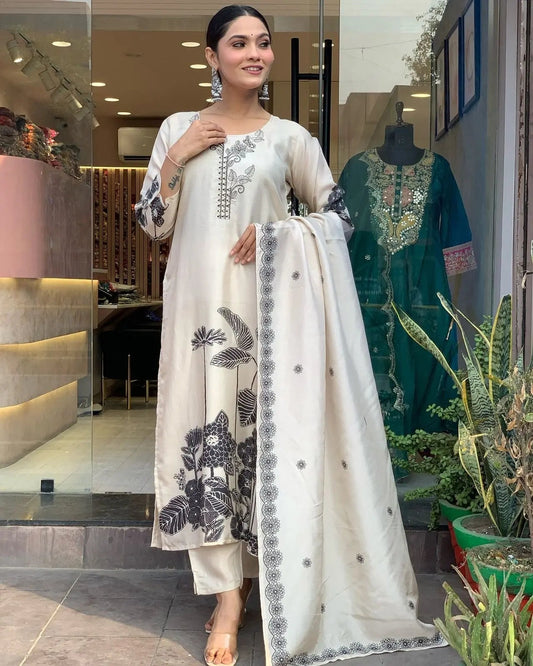 Chinon Silk Digital Print Work Summer Special Kurti Pant Dupatta Set (Stitched) - Premium  from Ethenika.com  - Just INR 2190! Shop now at Ethenika.com 