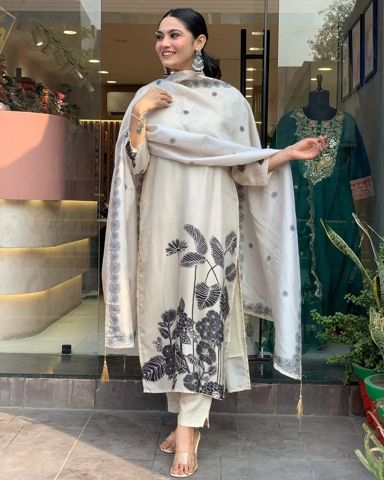 Chinon Silk Digital Print Work Summer Special Kurti Pant Dupatta Set (Stitched) - Premium  from Ethenika.com  - Just INR 2190! Shop now at Ethenika.com 