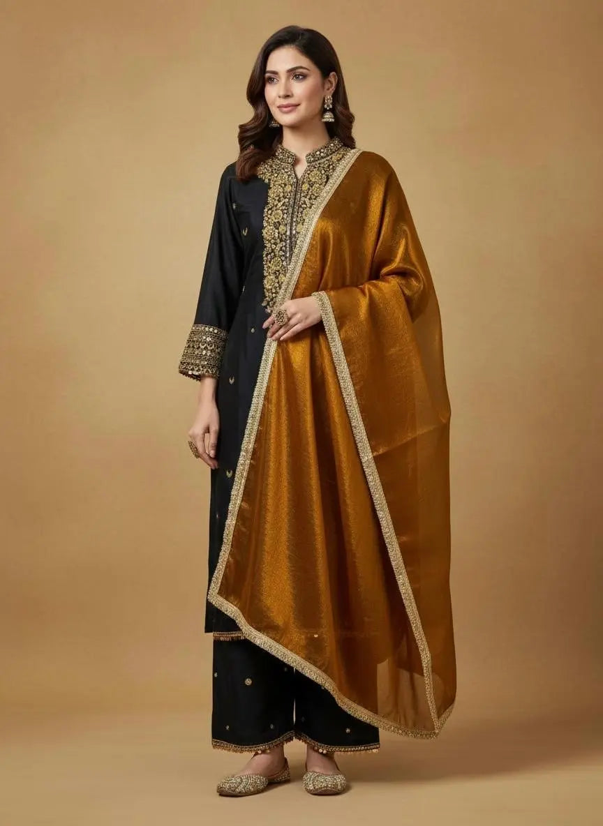 Chinon Silk Ready Wear Designer Kurti Palazzo Dupatta Set Ethenika.com