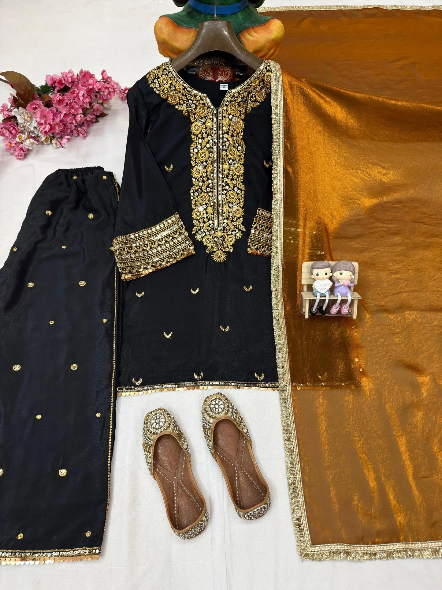 Chinon Silk Ready Wear Designer Kurti Palazzo Dupatta Set Ethenika.com