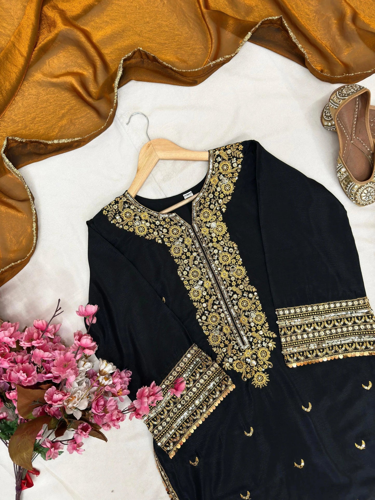 Chinon Silk Ready Wear Designer Kurti Palazzo Dupatta Set Ethenika.com
