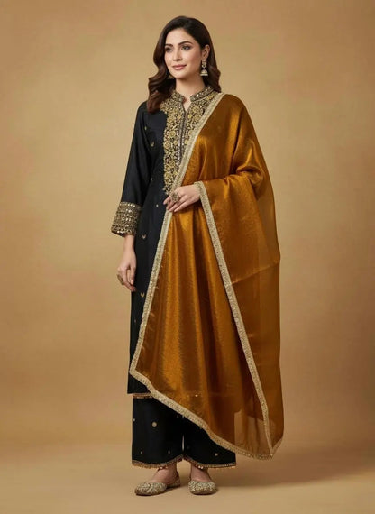 Chinon Silk Ready Wear Designer Kurti Palazzo Dupatta Set Ethenika.com