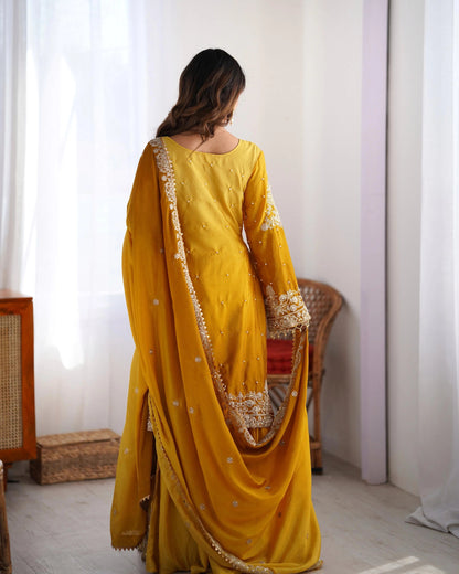 Chinon Silk Real Moti work with Sequence hand embroidery work Kurti Sharara Dupatta Set (Fully Stitched) - Premium  from Ethenika.com  - Just INR 4990! Shop now at Ethenika.com 
