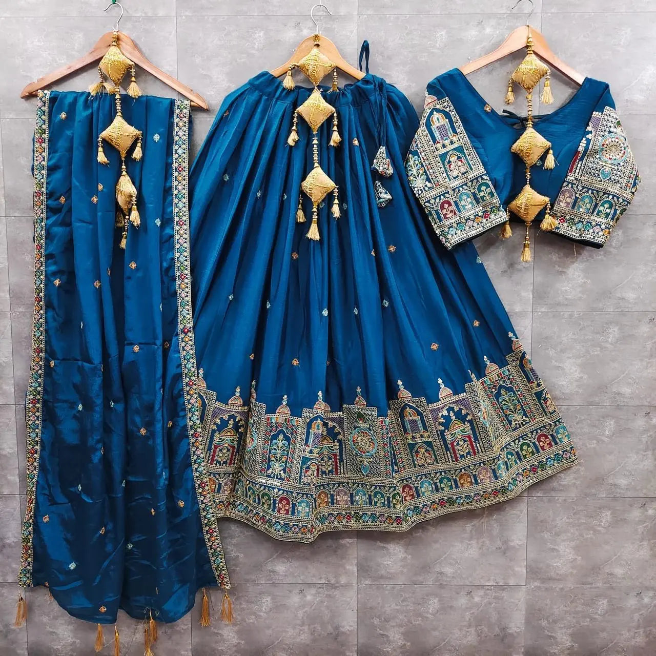 Chinon Silk Sequence Thread Embroidery Work Garba Chaniya Choli Ethenika.com