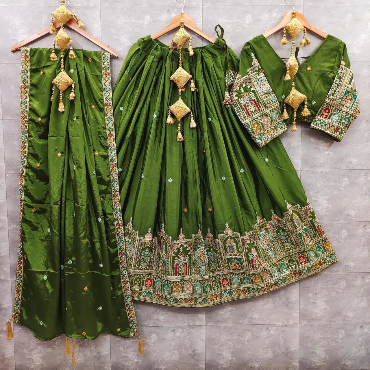 Chinon Silk Sequence Thread Embroidery Work Garba Chaniya Choli Ethenika.com