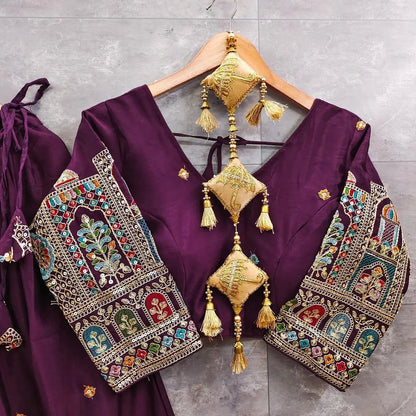 Chinon Silk Sequence Thread Embroidery Work Garba Chaniya Choli Ethenika.com