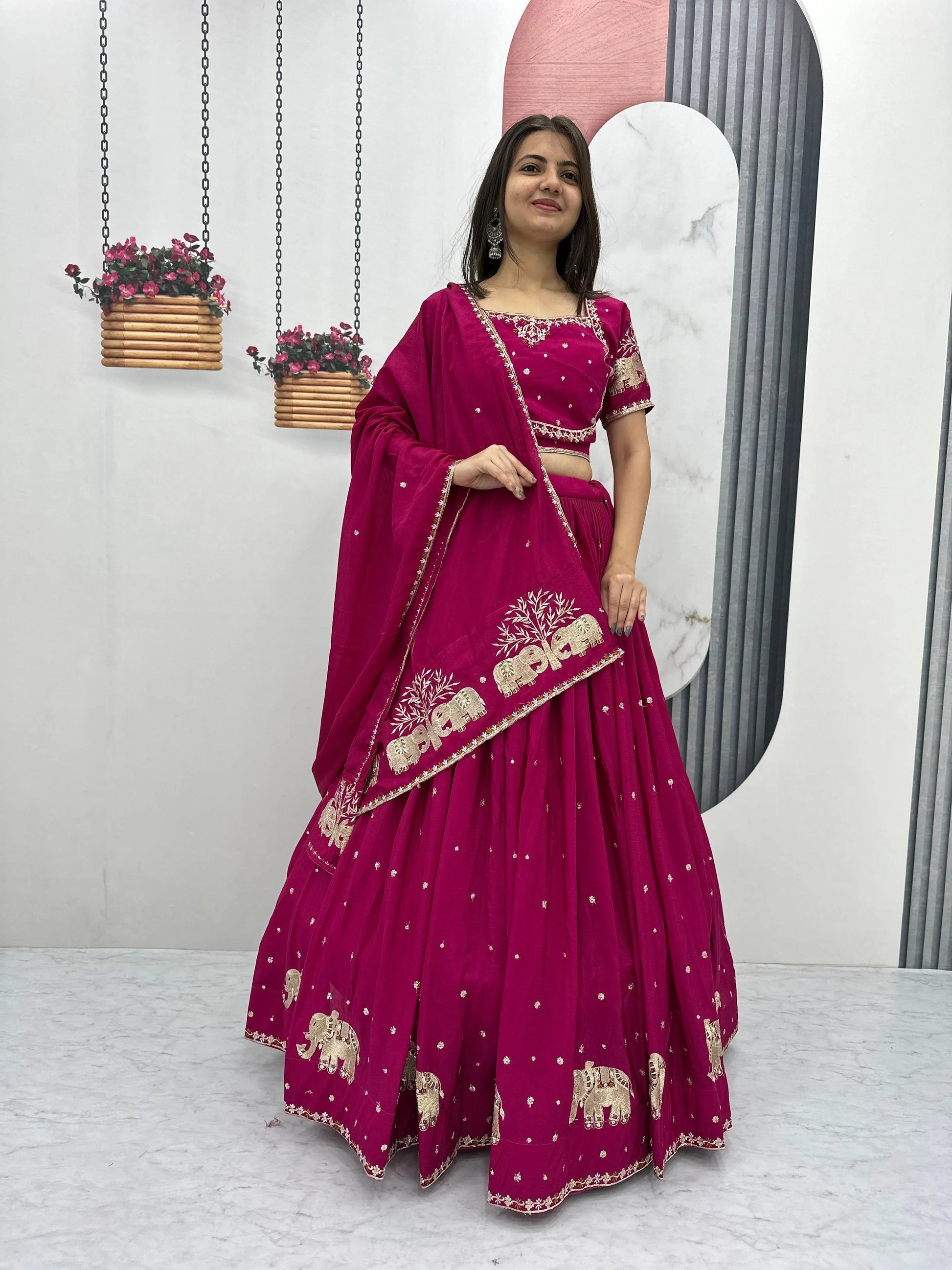 Chinon Thread Embroidery work Chaniya Choli Ethenika.com