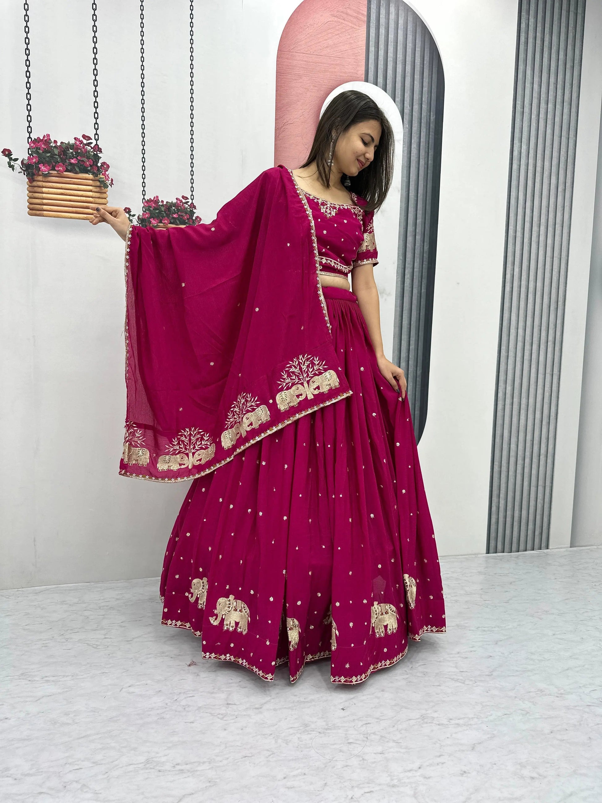 Chinon Thread Embroidery work Chaniya Choli Ethenika.com