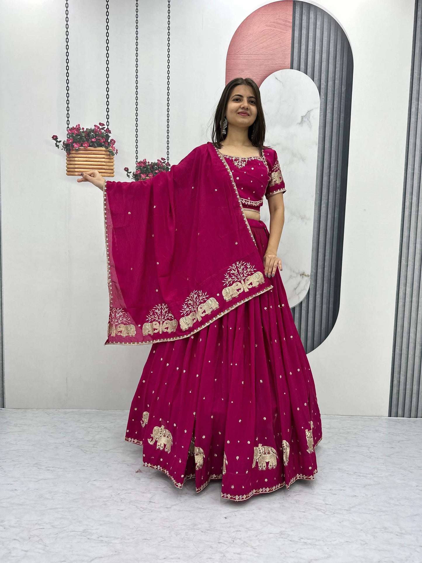 Chinon Thread Embroidery work Chaniya Choli Ethenika.com