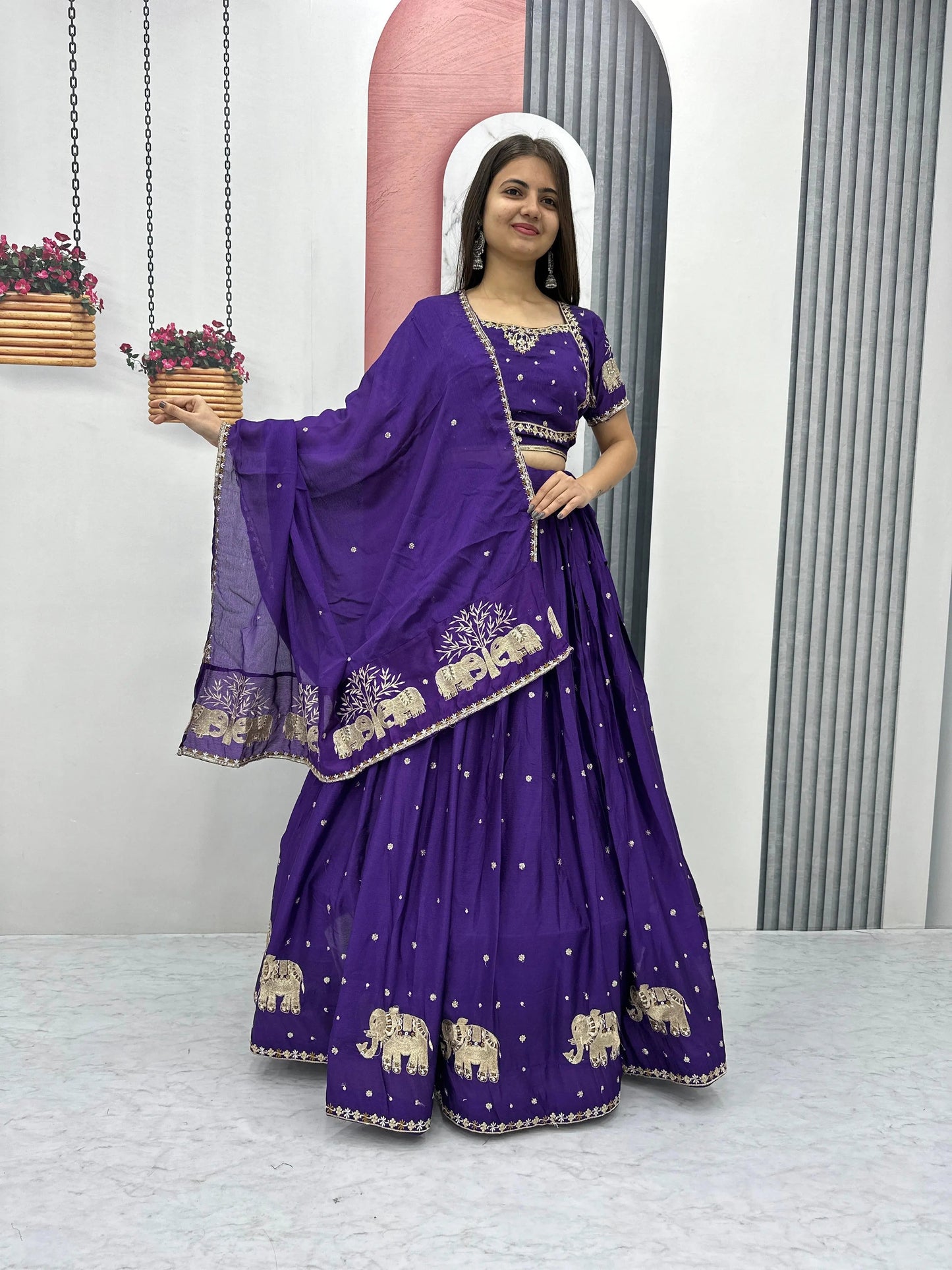 Chinon Thread Embroidery work Chaniya Choli Ethenika.com