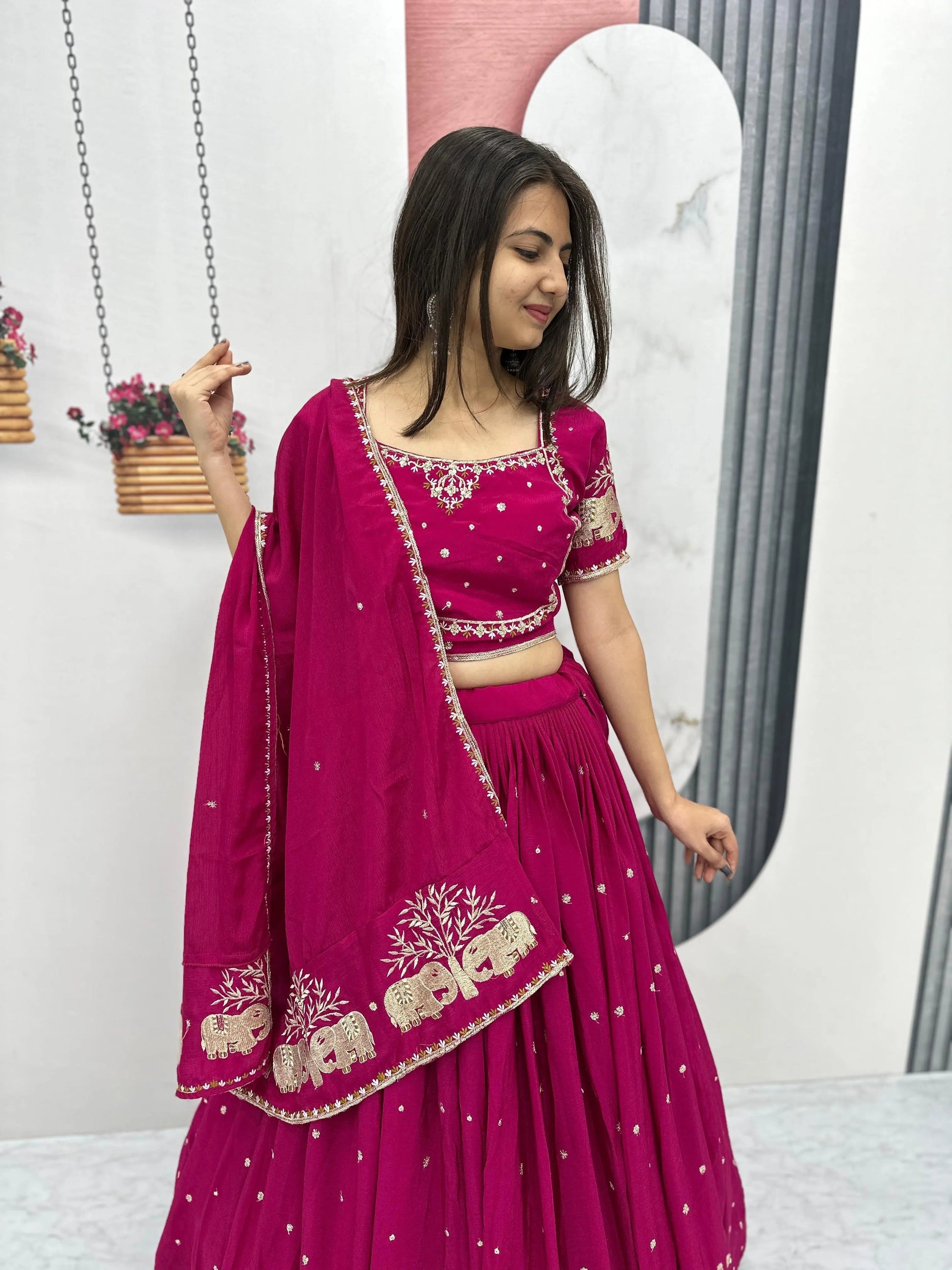 Chinon Thread Embroidery work Chaniya Choli Ethenika.com