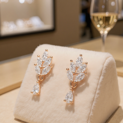 Rose Gold Leaf Drop EarringsFor Women and Girls