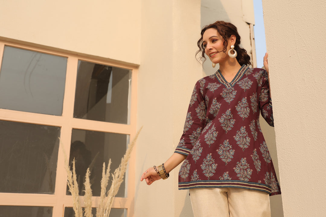 Comfortable Wine Print Top