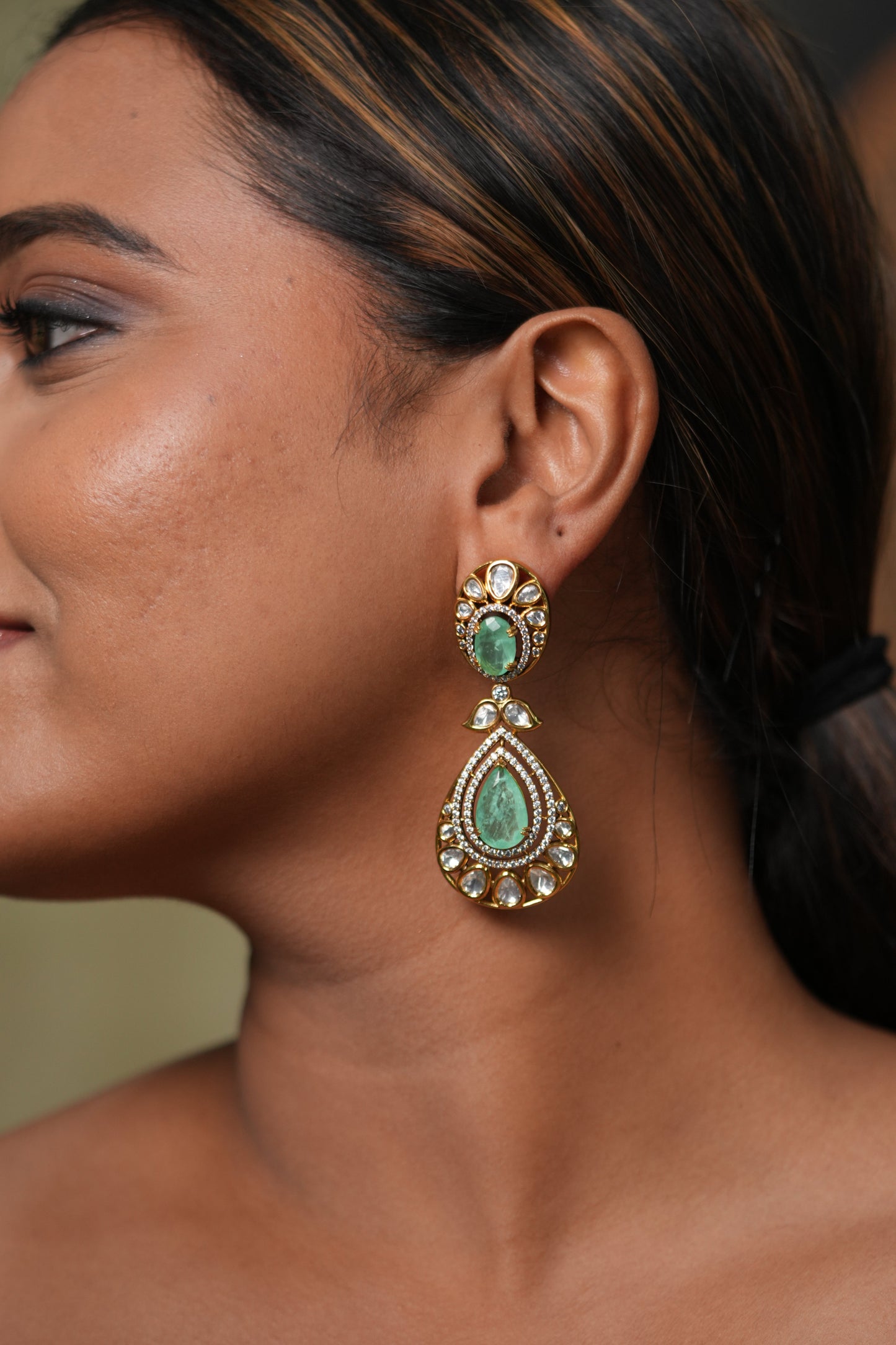 Divisha Moissanite Danlger Polki Long Indian Earrings
