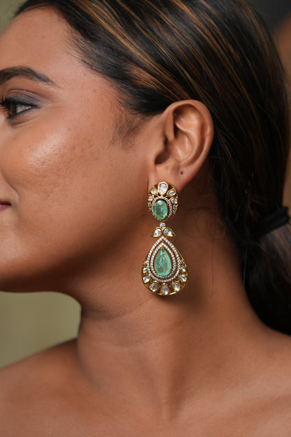 Divisha Moissanite Danlger Polki Long Indian Earrings