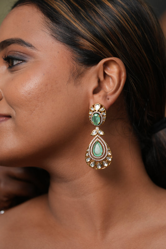 Divisha Moissanite Danlger Polki Long Indian Earrings