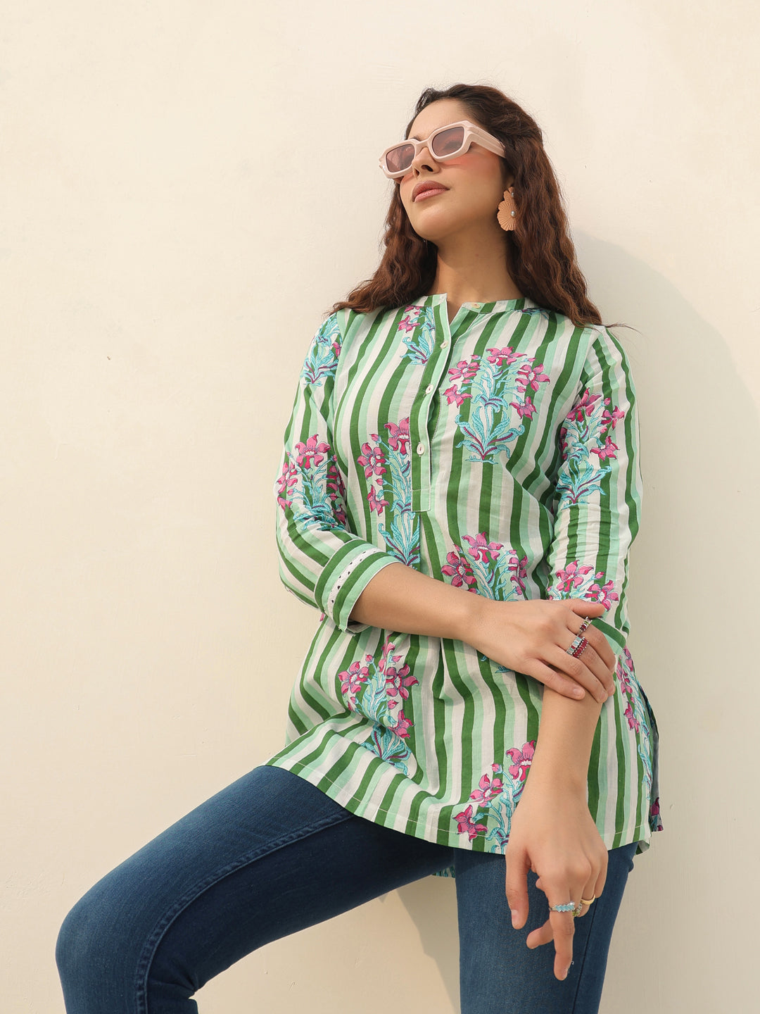 Cotton A-line top with floral print