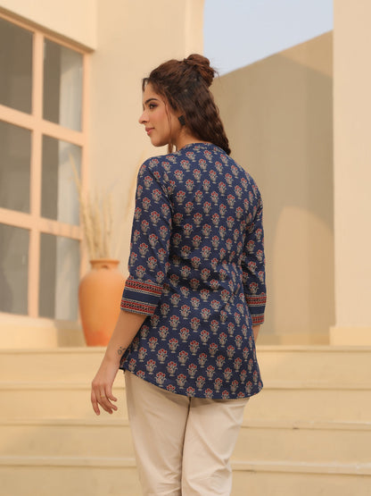 Cotton Mandarin Collar Shirt Top