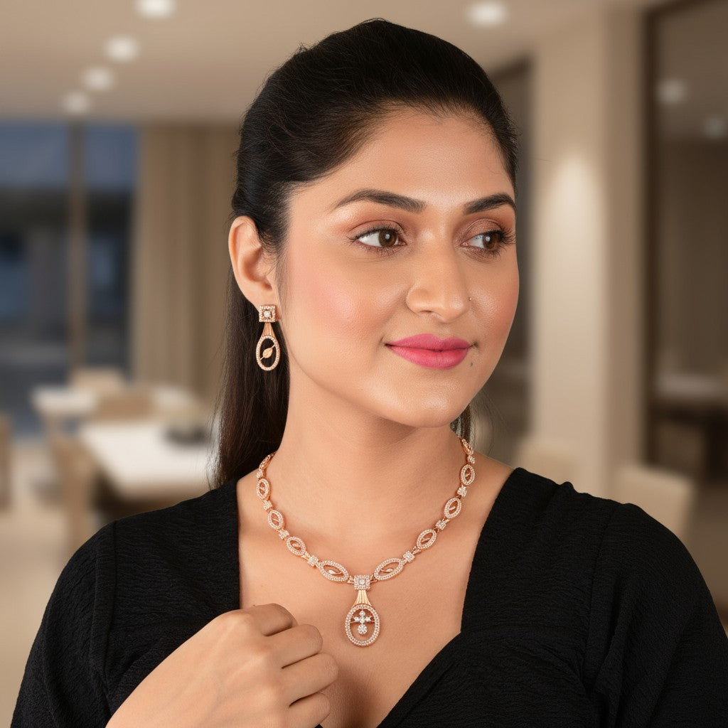 Rose Gold Plated Necklace Set for Women and Girls