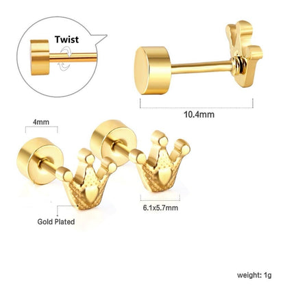 Crown 18K Gold Plated Children's Earrings - Twisty Locks  - Kids and Women Hair Accessories, Fashion Clothing and Jewellery India