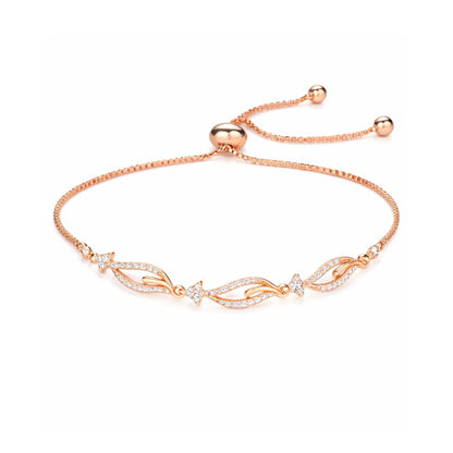 Rose Gold Plated American Diamond Adjustable Bracelet, Stylish Fashion Jewellery Gift for Girls & Women