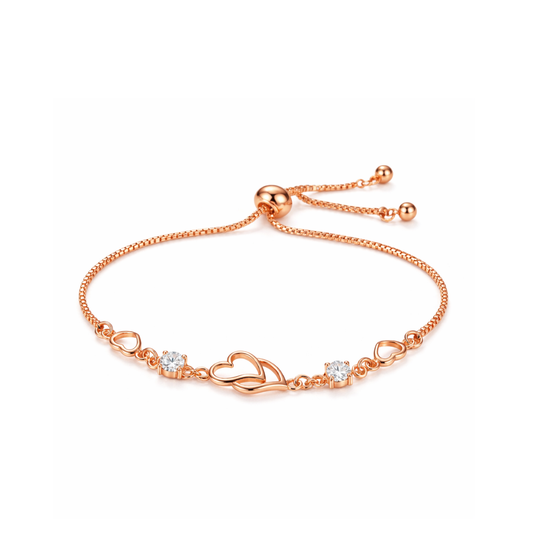 Double Heart Shape Rose Gold Plated CZ Crystal Bracelet, Gift for Loved One, Valentine's Day Gift