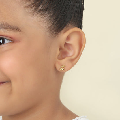 Cute Cherry 18K Gold Plated Children's Earrings - Twisty Locks  - Kids and Women Hair Accessories, Fashion Clothing and Jewellery India