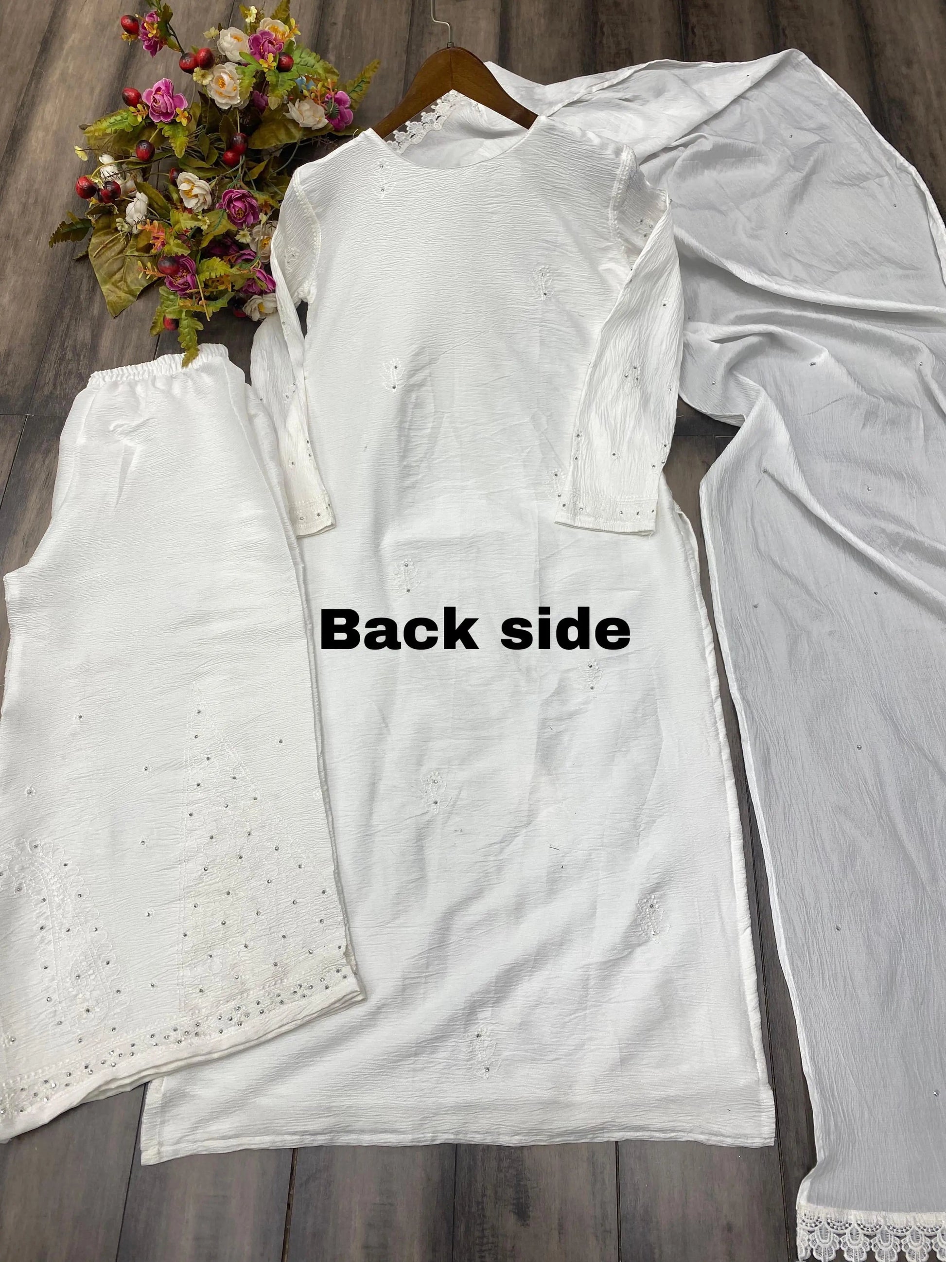 Chikankari kurti with Diamond work Kurti Palazzo set - Premium  from Ethenika.com - Just INR 2590! Shop now at Ethenika.com 