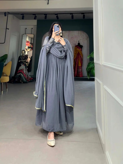 Premium Faux Georgette Gown Dupatta Set - Premium  from Ethenika.com - Just INR 2190! Shop now at Ethenika.com 