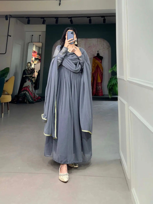 Premium Faux Georgette Gown Dupatta Set - Premium  from Ethenika.com - Just INR 2190! Shop now at Ethenika.com 