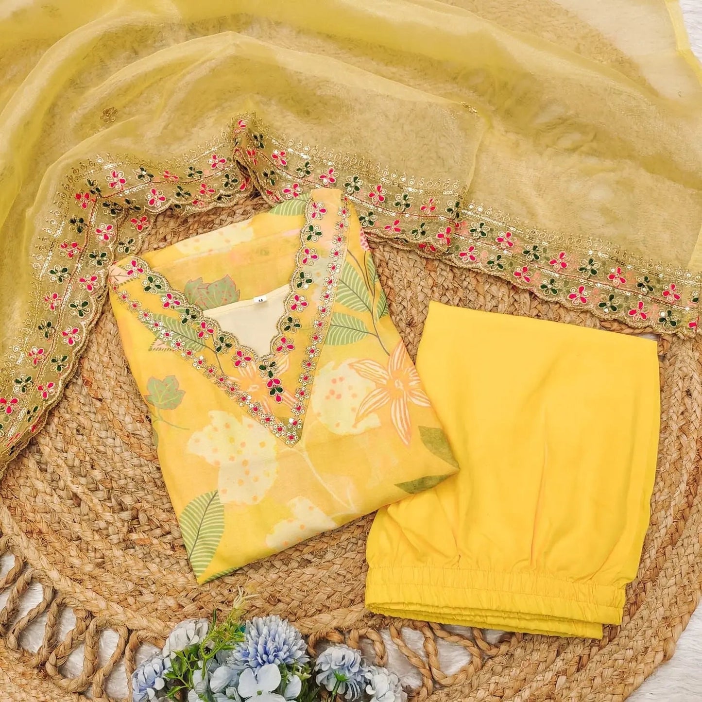 Muslin Silk digital Print with Embroidery work Kurti Pant Dupatta Set - Premium  from Ethenika.com  - Just INR 2790! Shop now at Ethenika.com 
