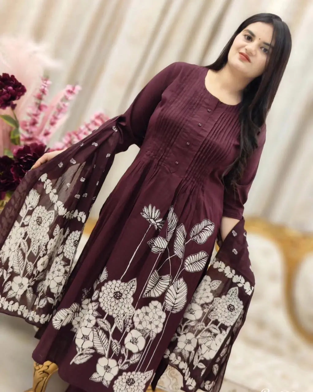 Soft Cotton Self Print Kurti Pant Dupatta Set - Premium  from Ethenika.com - Just INR 2490! Shop now at Ethenika.com 