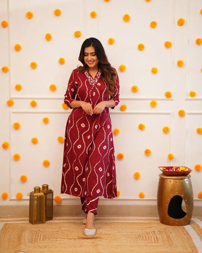 Neckline Thread Work Leheriya Kurti Pant Set (Stitched) - Premium  from Ethenika.com - Just INR 1990! Shop now at Ethenika.com 