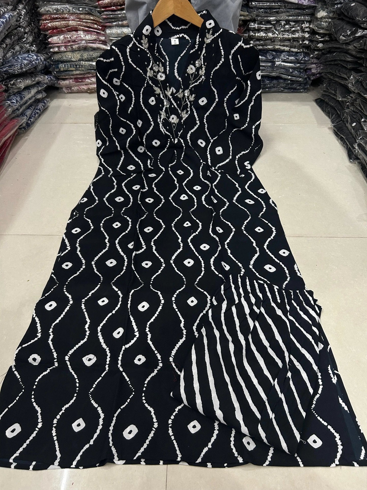 Neckline Thread Work Leheriya Kurti Pant Set (Stitched) - Premium  from Ethenika.com - Just INR 1990! Shop now at Ethenika.com 