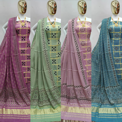 Ghazi Silk Golden Chex Hand print dress material - Premium  from Ethenika.com - Just INR 6999! Shop now at Ethenika.com 