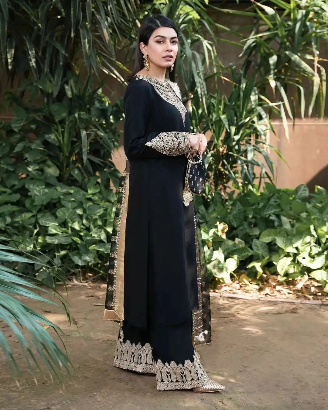 Georgette Zari Embroidery Stone neck work  kurti Pant Dupatta Set - Premium  from Ethenika.com - Just INR 2490! Shop now at Ethenika.com 