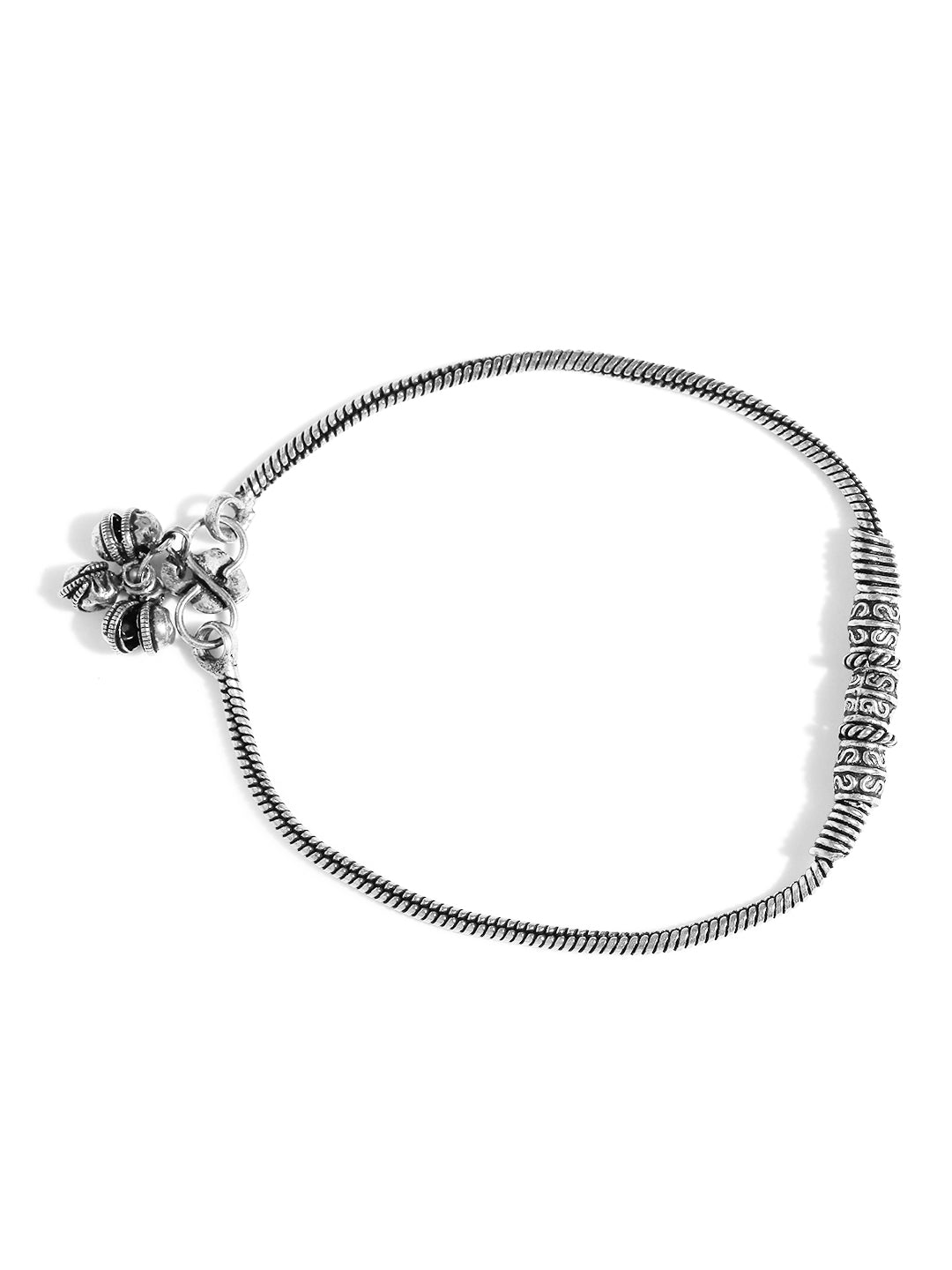 Set Of 2 Oxidised Silver Plated Textured And Spiral Pattern Anklets